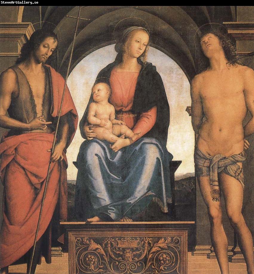 Pietro vannucci called IL perugino The Madonna and the Nino enthroned, with the Holy Juan the Baptist and Sebastian